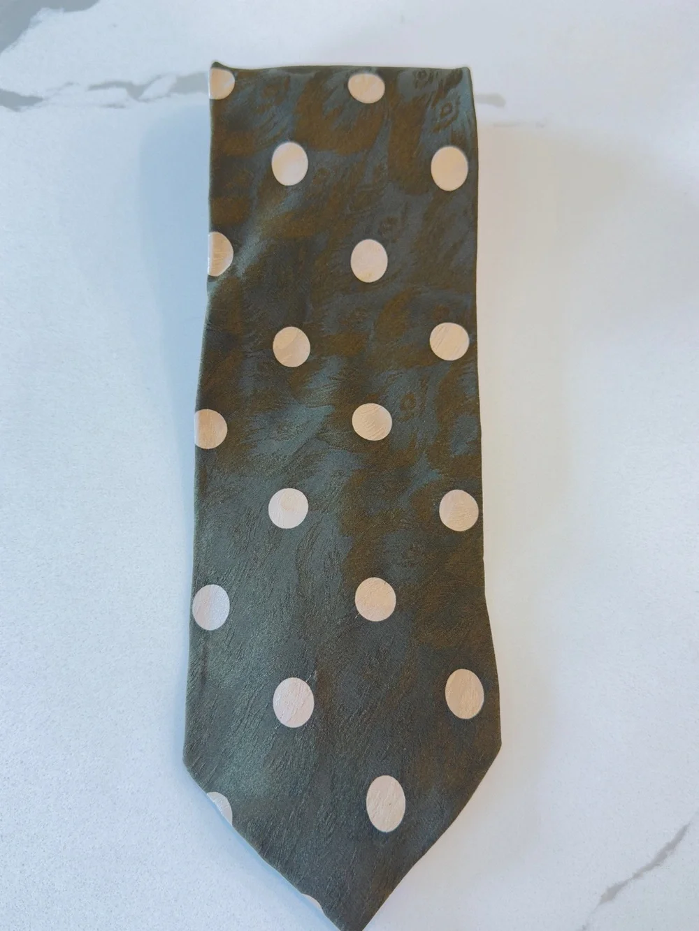 CARLO PALAZZI Men's Olive Green Polka Dot Tie with Cream Dots